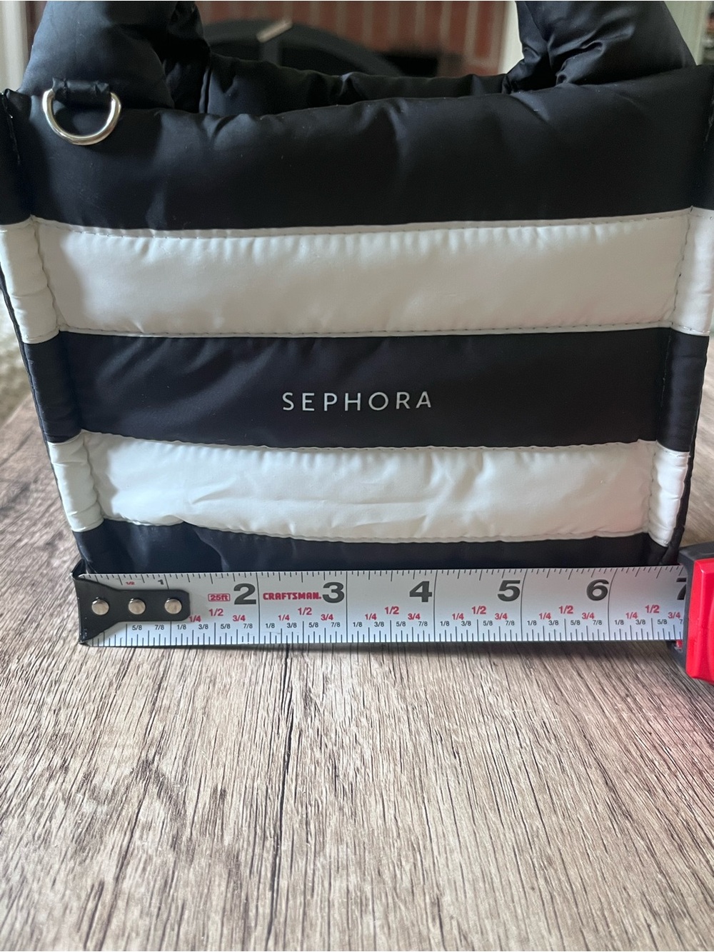 Sephora Black and White Striped Mini Puffer Bag - Picture 5 of 7